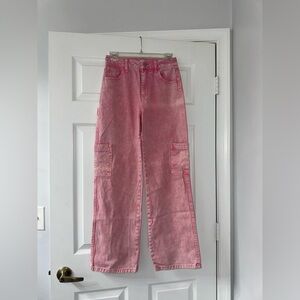 Pink Distressed Wide Leg Jeans!